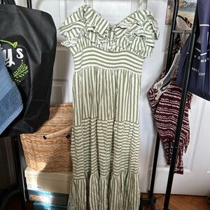 Zara Green and White Striped Maxi Dress